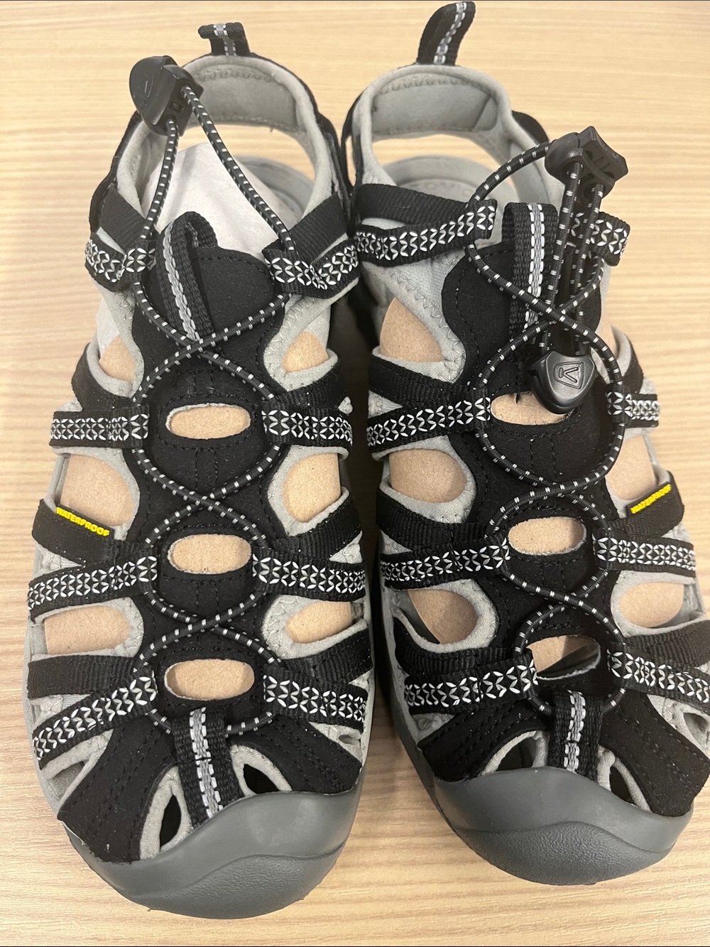 KEEN Black and Tan Strappy Closed-Toe Sandals